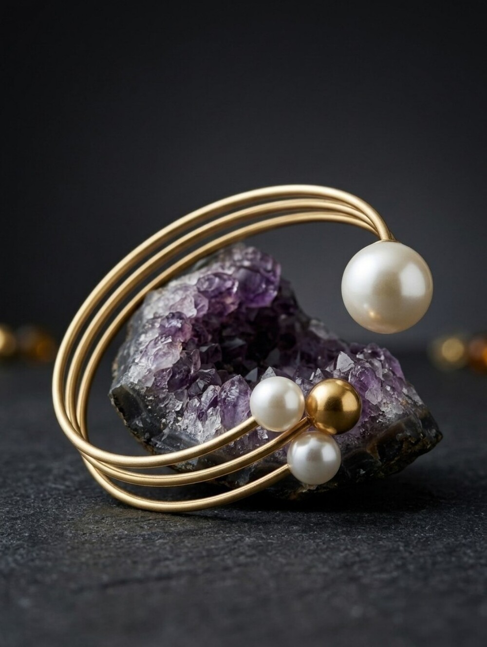 Faux Pearl Open Cuff Bracelet 14K Gold Plated Stainless Steel Stud Earrings Set - Picture 5 of 15